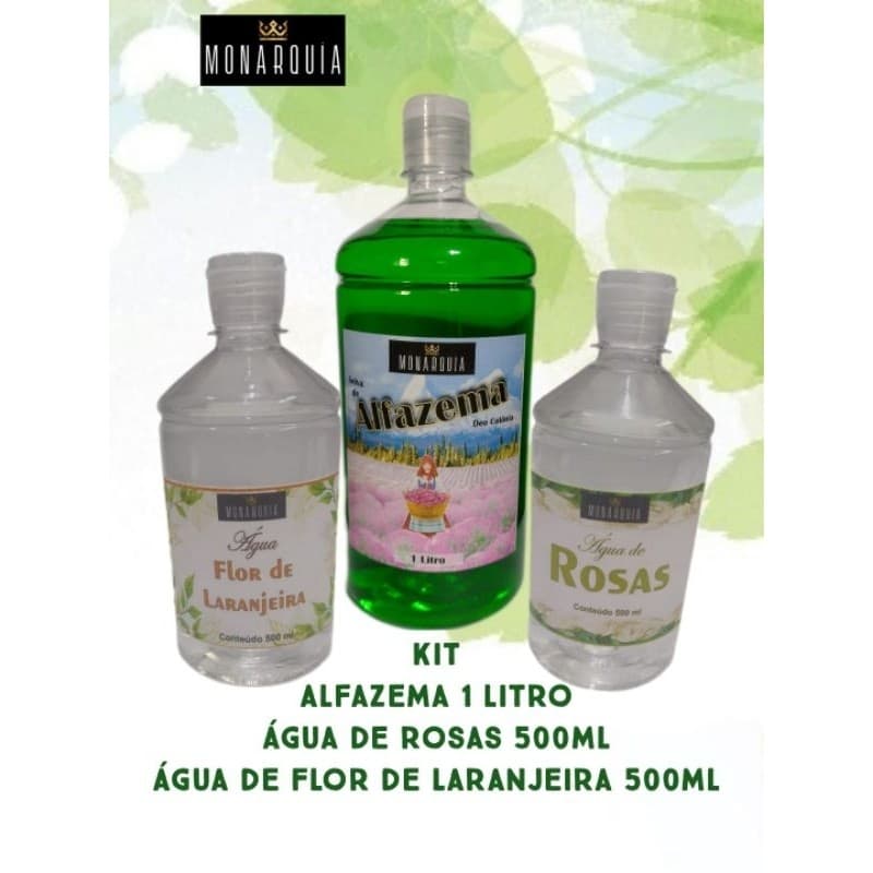 Kit Alfazema 1 litro, Água flor de laranjeira 500ml e Água de rosas 500ml