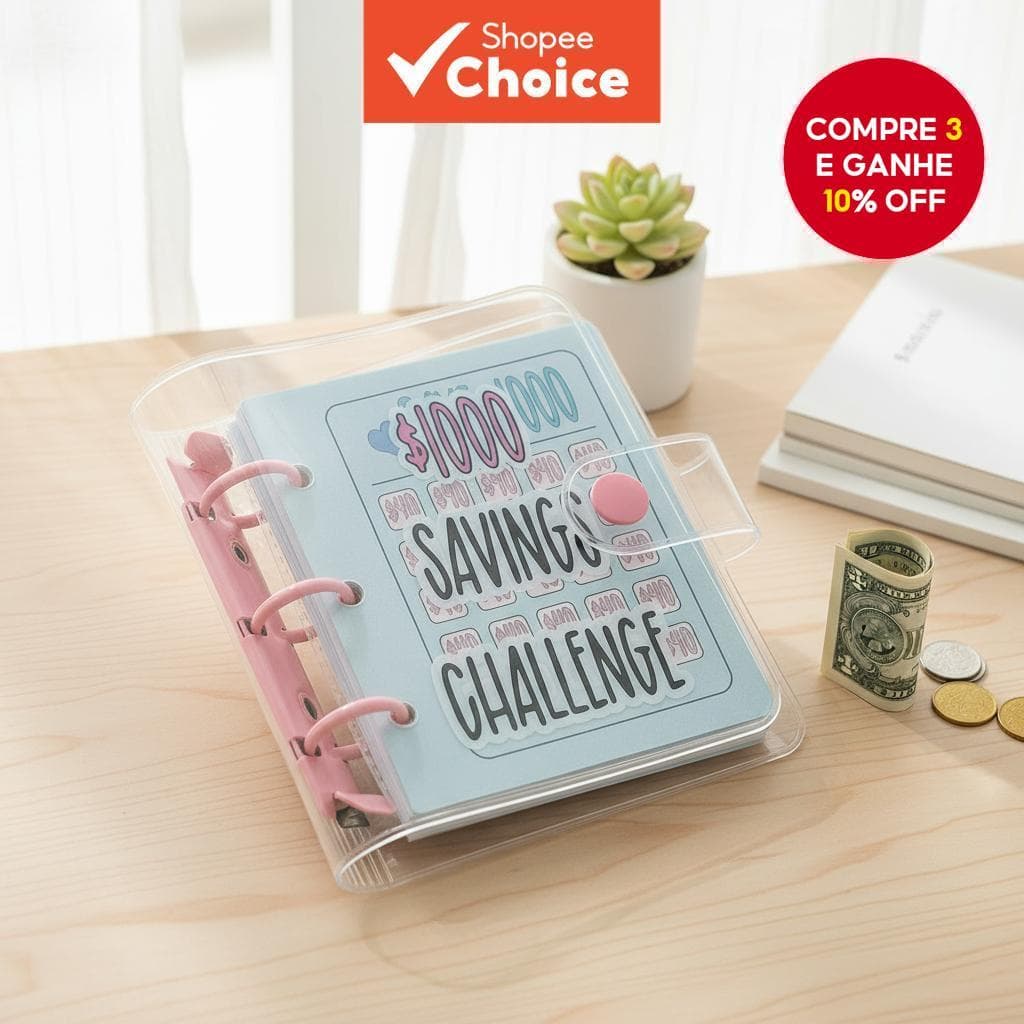  Kit de Desafio de Poupança de 365 Dias: Fichário de PVC à Prova d'Água, Adesivos para Poupança, Clips, Envelopes &