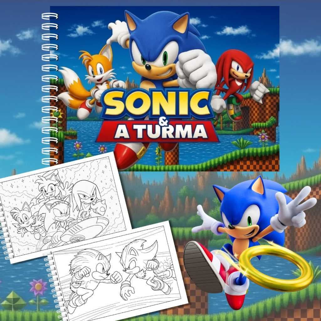 Livro de colorir SONIC e a turma | Capa dura | folhas grossas 180g | 50 folhas
