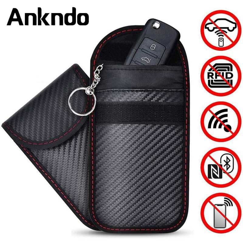Ankndo Caso Bloqueador De Sinal Chave Do Carro Faraday Gaiola Fob Bolsa Keyless Bloqueio Saco