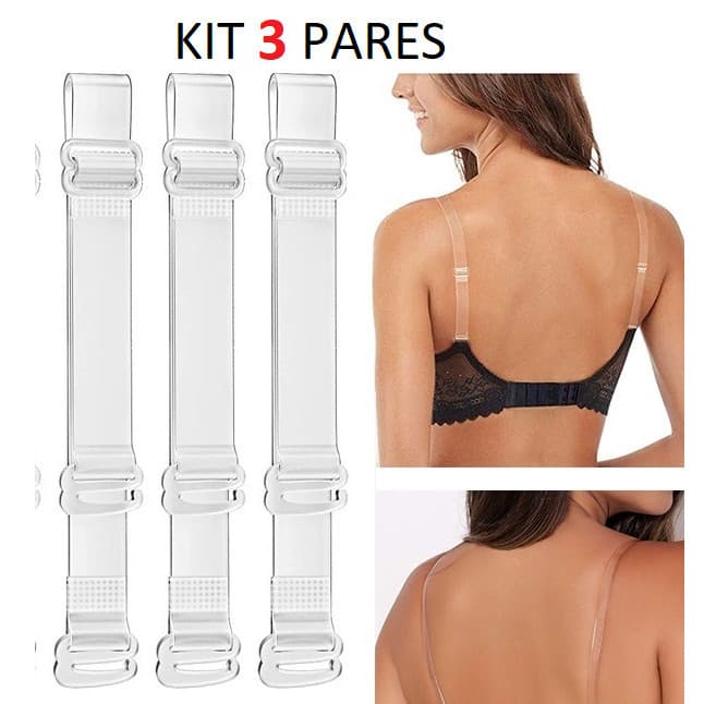 kit 3 pares de alça transparente para sutia alça de silicone ajustavel e removivel 39 GM