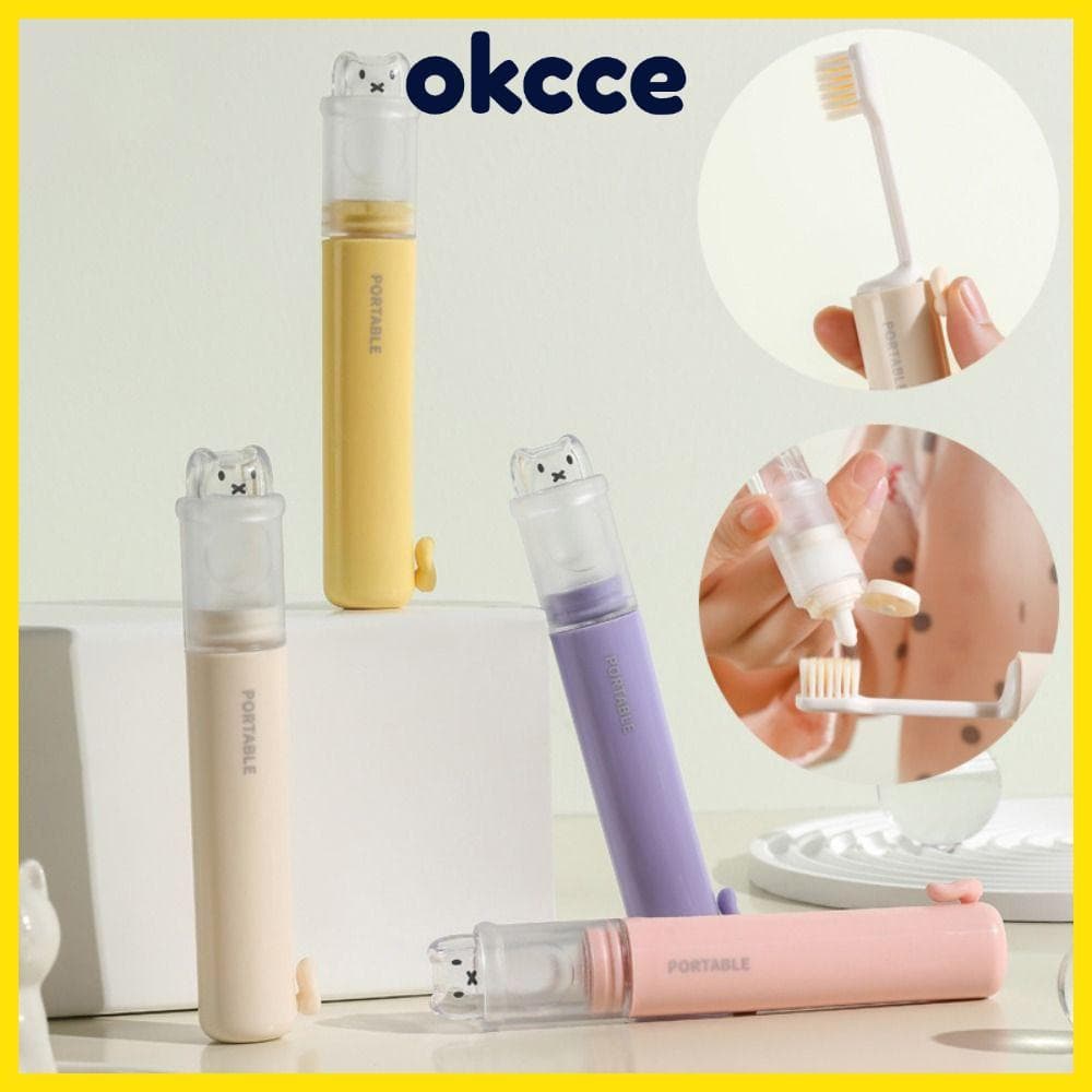 OKCCE  Escova De Dentes De Viagem , Dispensador De Pasta De Dente Dobrável 2 Em 1 , Mini Conjunto De Portátil