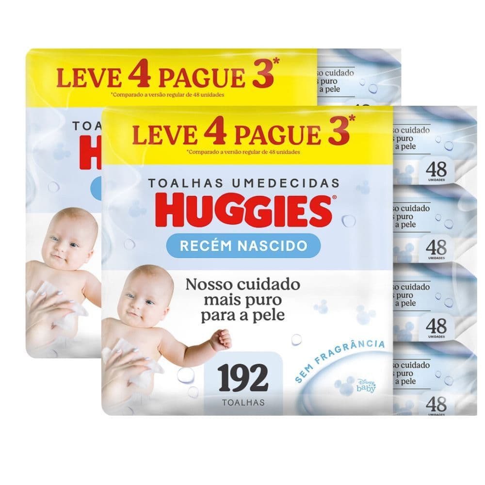 Kit 2 Lenços Umedecidos Huggies Recém-Nascido Sem Fragrância 4x48U
