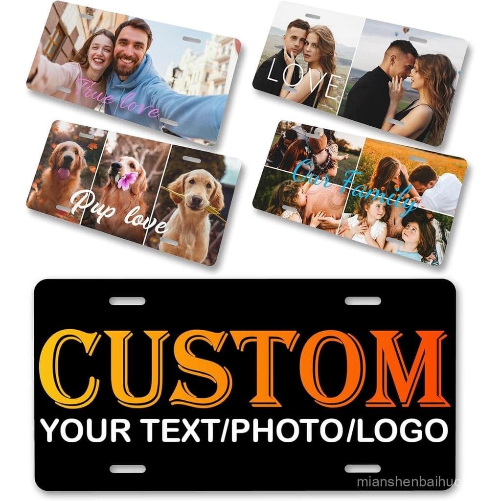 Custom License Plate Personalized License Plates for Front of Car with 1-4 Customized DIY Photos Text Logo Decorative Al