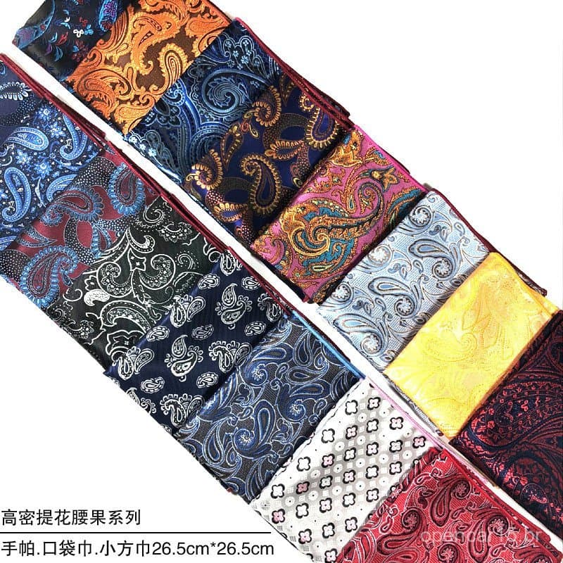 Fabricante direto de lenços de bolso para ternos, lenços de peito masculinos com padrão paisley, lenços e pequenos lenço