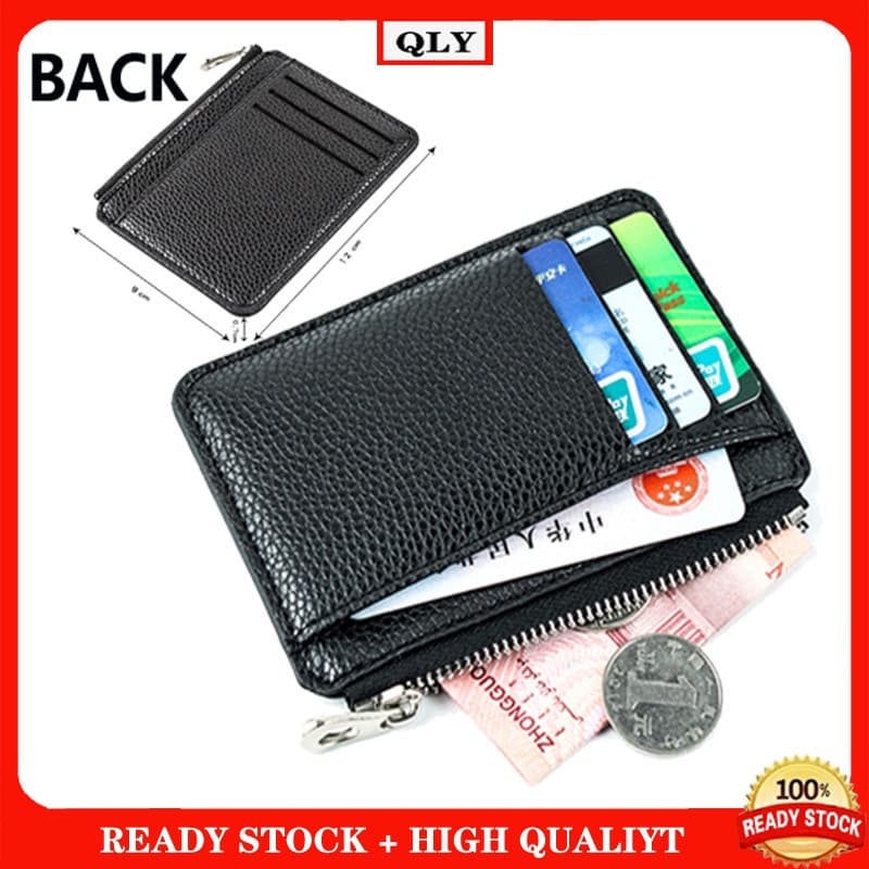 Carteira De Moedas Com Zíper E Porta-Cartões Ultrafina Simples Compartimentos Para Vários