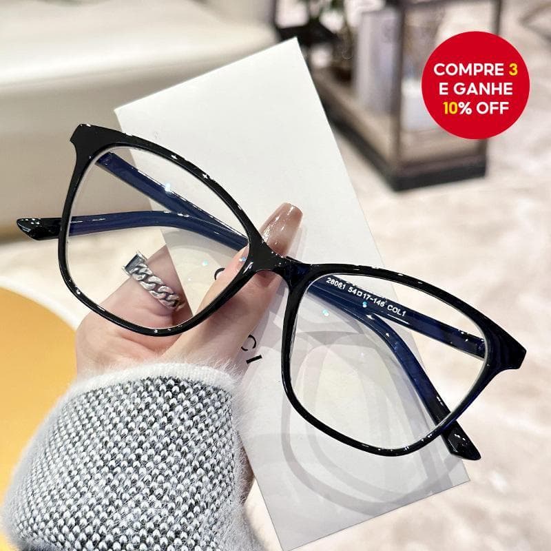 Óculos de grau estilo gato com armação chill coreana para mulheres, lentes anti-luz azul.