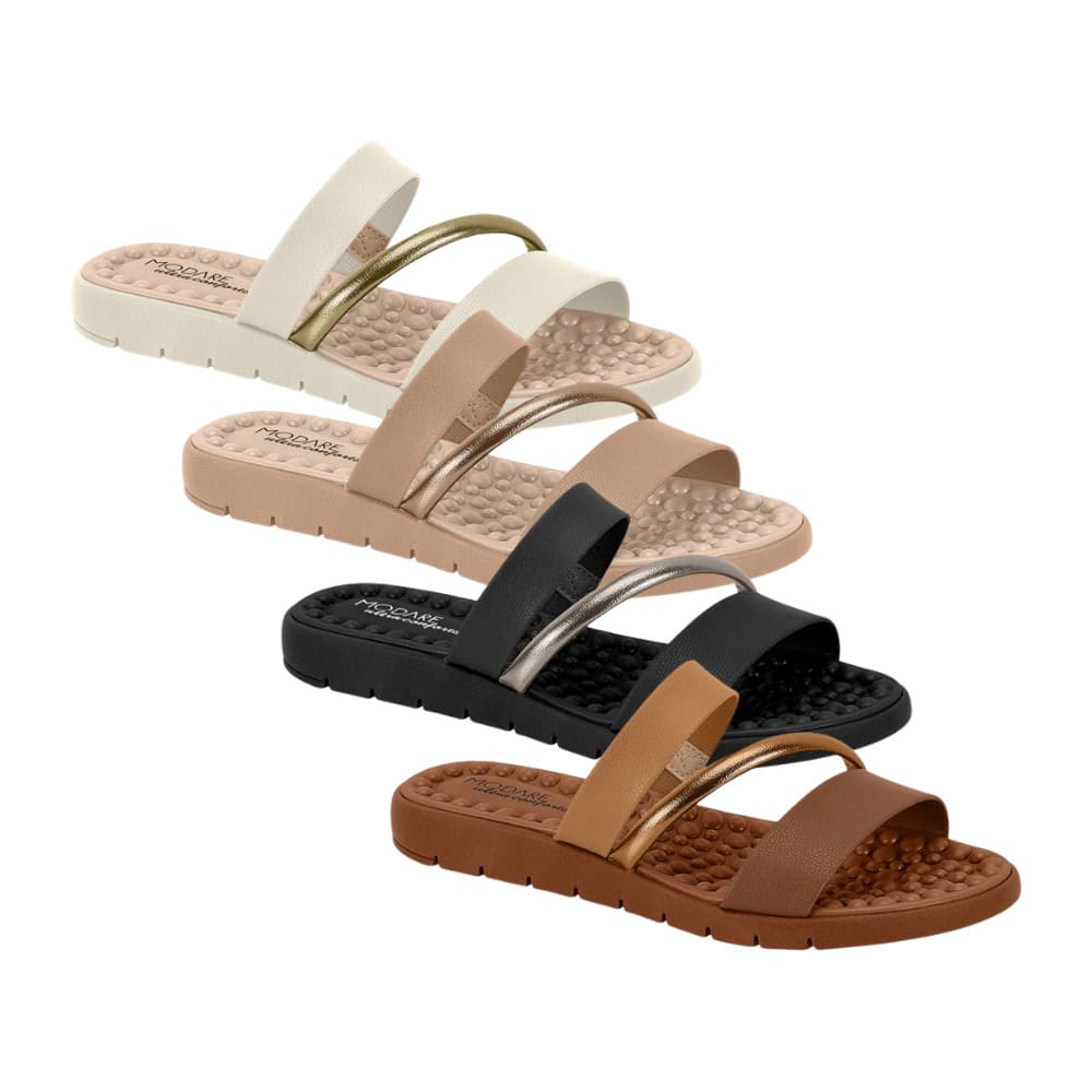 Sandália Rasteira Modare Ultra Conforto Tiras Metalizado