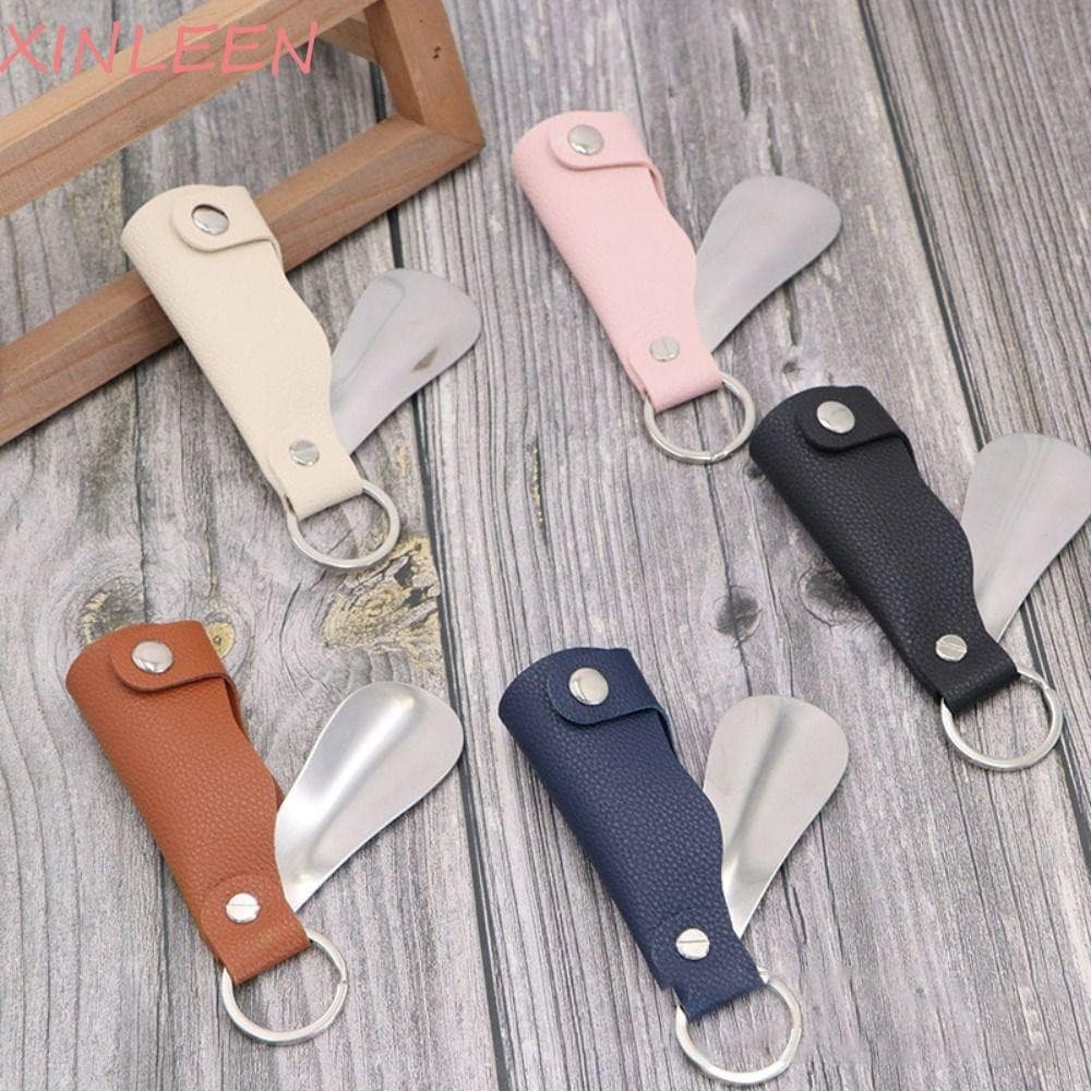 Chaveiro Calçadeira Xinlian Mini Calçadeira de Couro PU Cabo Curto de Aço Inoxidável Portátil FW09