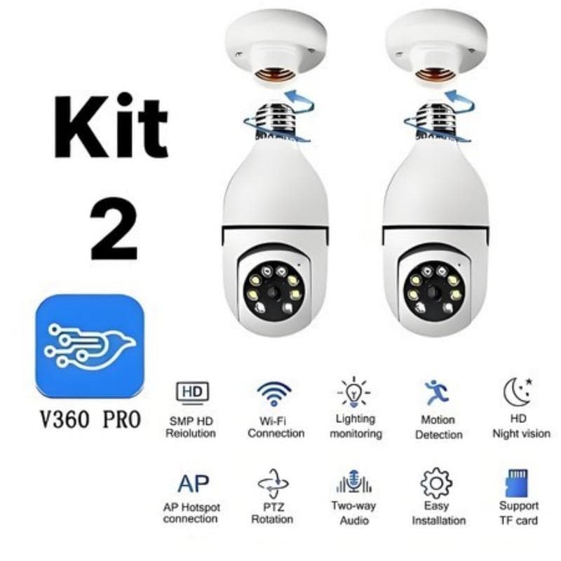 Kit  Câmera Segurança Prova D'água Infravermelho Lâmpada Externa 360 Sem Fio Wifi 2.4G G4