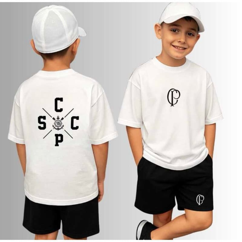Conjunto SCCP Infantil Camiseta Camisa Bermuda Shorts Presente Corinthians