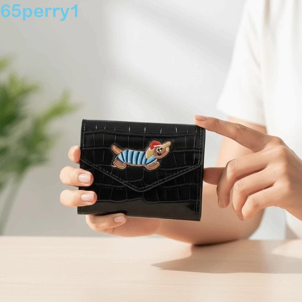 PERRY1 Carteira Com Padrão De Crocodilo , Bolsa De Couro Curta Em PVC Cor Doce Para Cartão Três Dobras De Água Anti-Resp