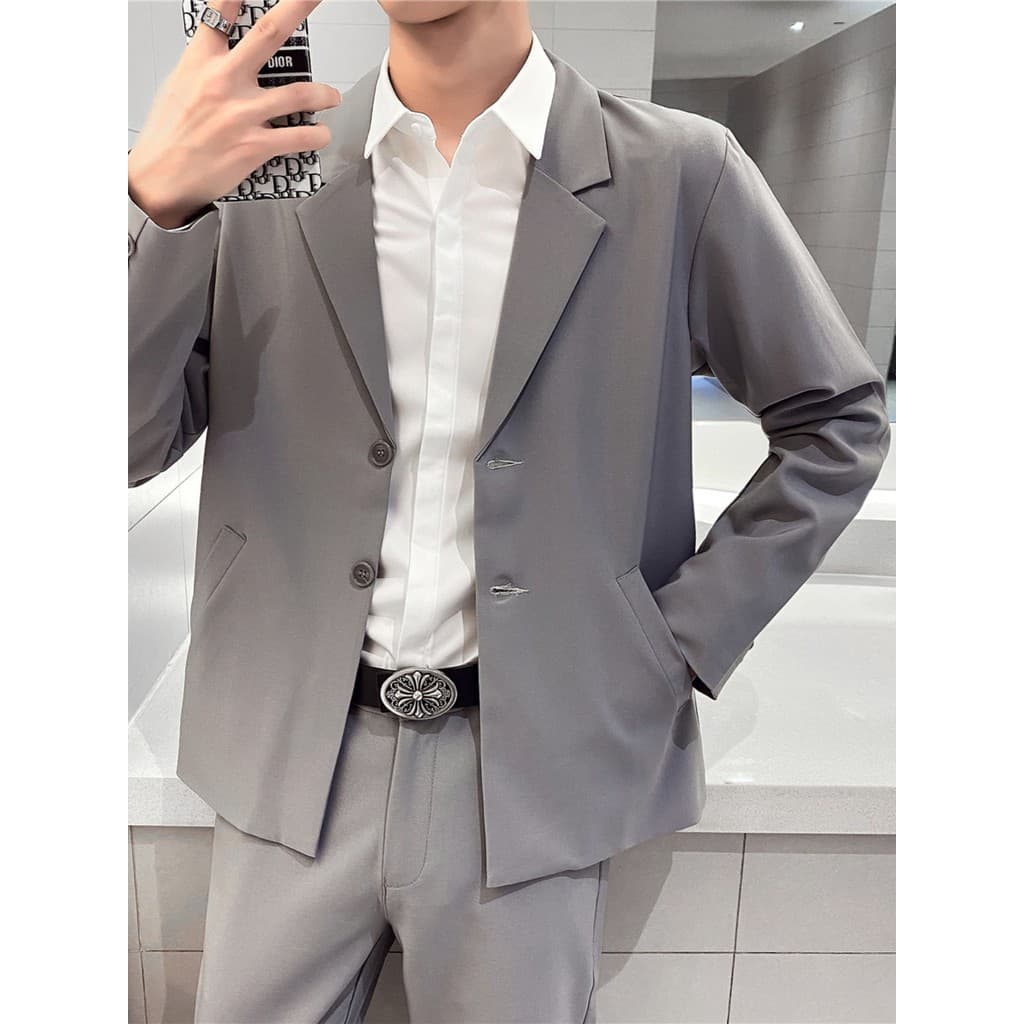 Primavera pequeno terno masculino cinza claro pequeno terno versão coreana magro-ajuste curto roupas casuais na moda bon