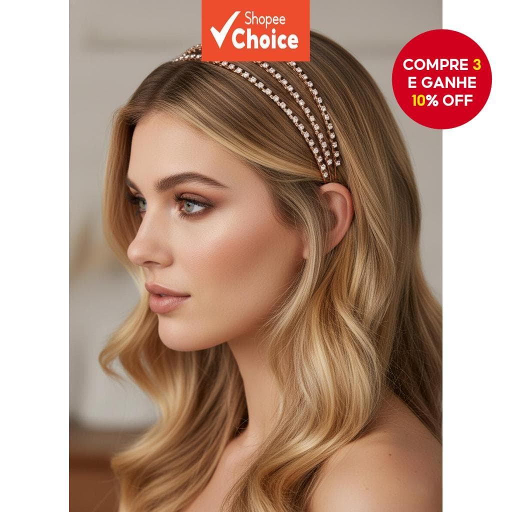 Tiara De Strass De Camada Tripla , Acessório De Cabelo INS Internet Celebrity Glam Para Mulheres