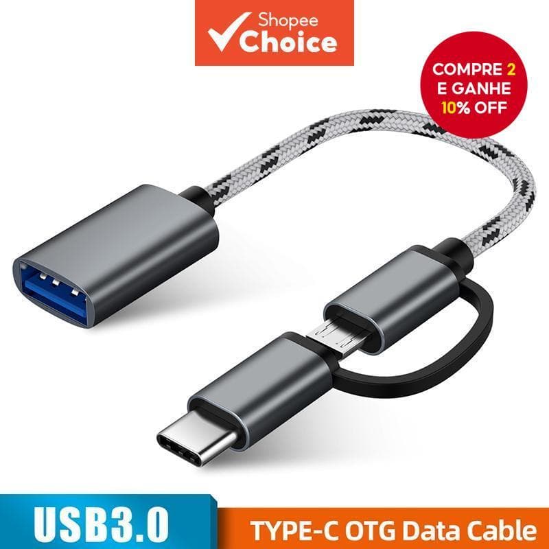 Cabo USB 3.0 OTG 2 Em 1 Adaptador De Carregamento Micro Tipo C Trançado De Nylon