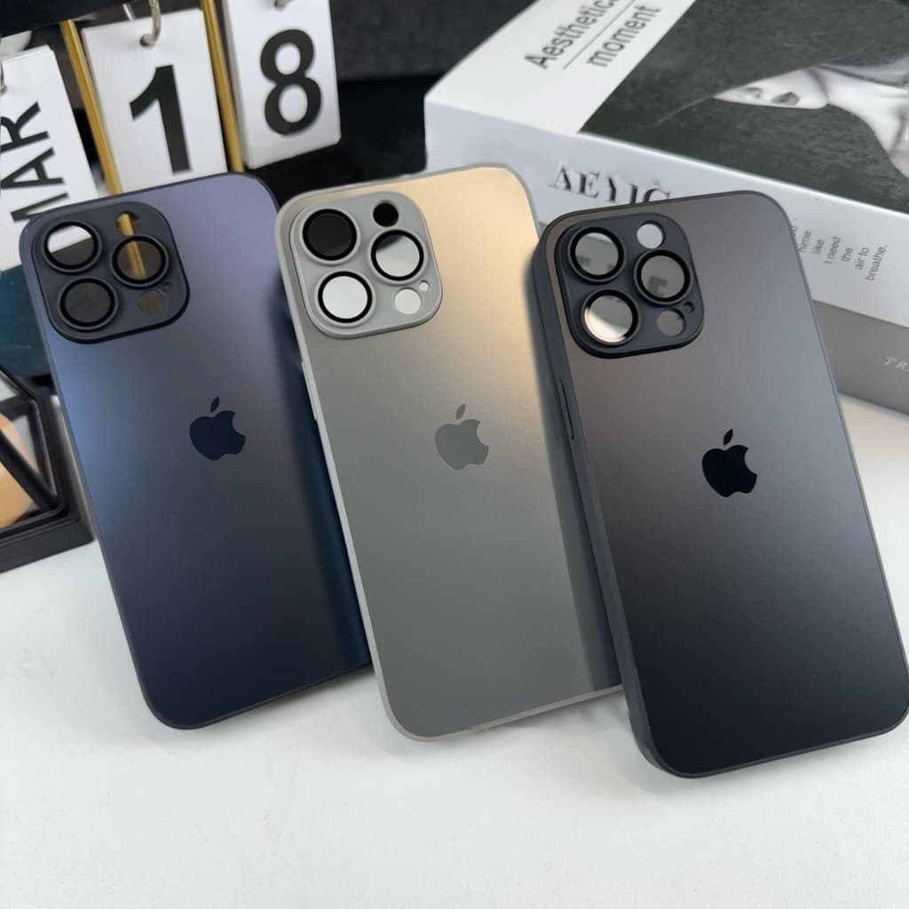 Capa Fosca De Vidro De Titânio Natural Com Lente De Câmera Para iPhone 11 12 13 14 15 16 17 Pro Max Plus