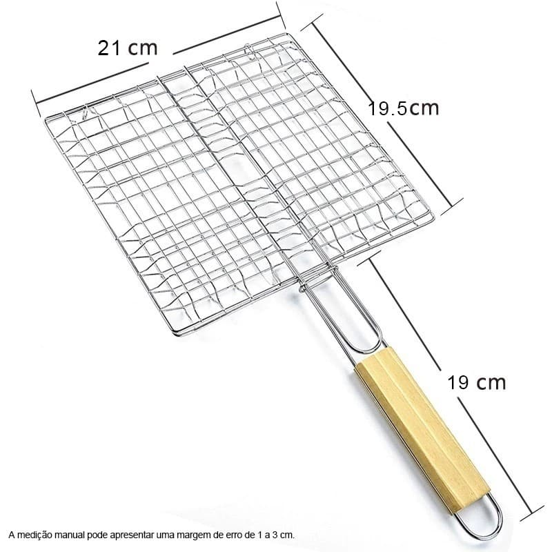 Grelha para Churrasco Antiaderente Aço Inox Dobravel Churrasqueira Peixe Não Gruda Resistente