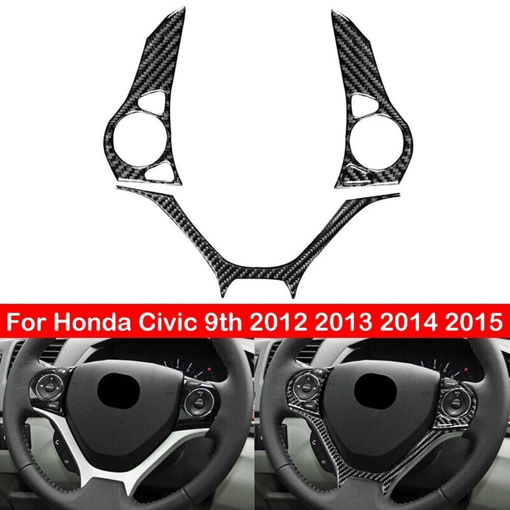 Para Honda Civic 9th 2012 2013 2014 2015 3 Pçs Real Fibra De Carbono Volante Guarnição Capa Estilo Do Carro Adesivo Aces