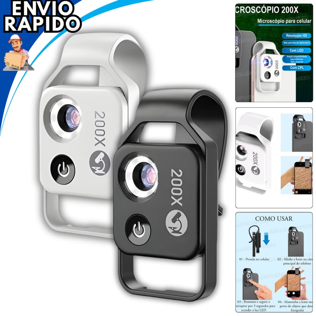 Mini Microscópio 200x Apexel Cpl Bolso Lupa Celular Tablet