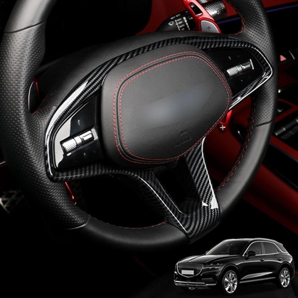 Para Genesis GV70 ABS Volante Guarnição Capa De Fibra Carbono Estilo Grão Madeira Acessórios Interiores Do Carro Peças A