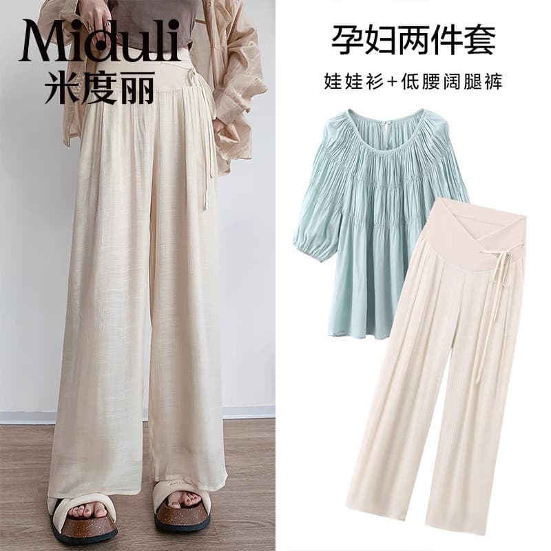 Miduli roupa de maternidade terno verão exterior usar camisa de Chiffon calças de perna larga Culottes calças de materni