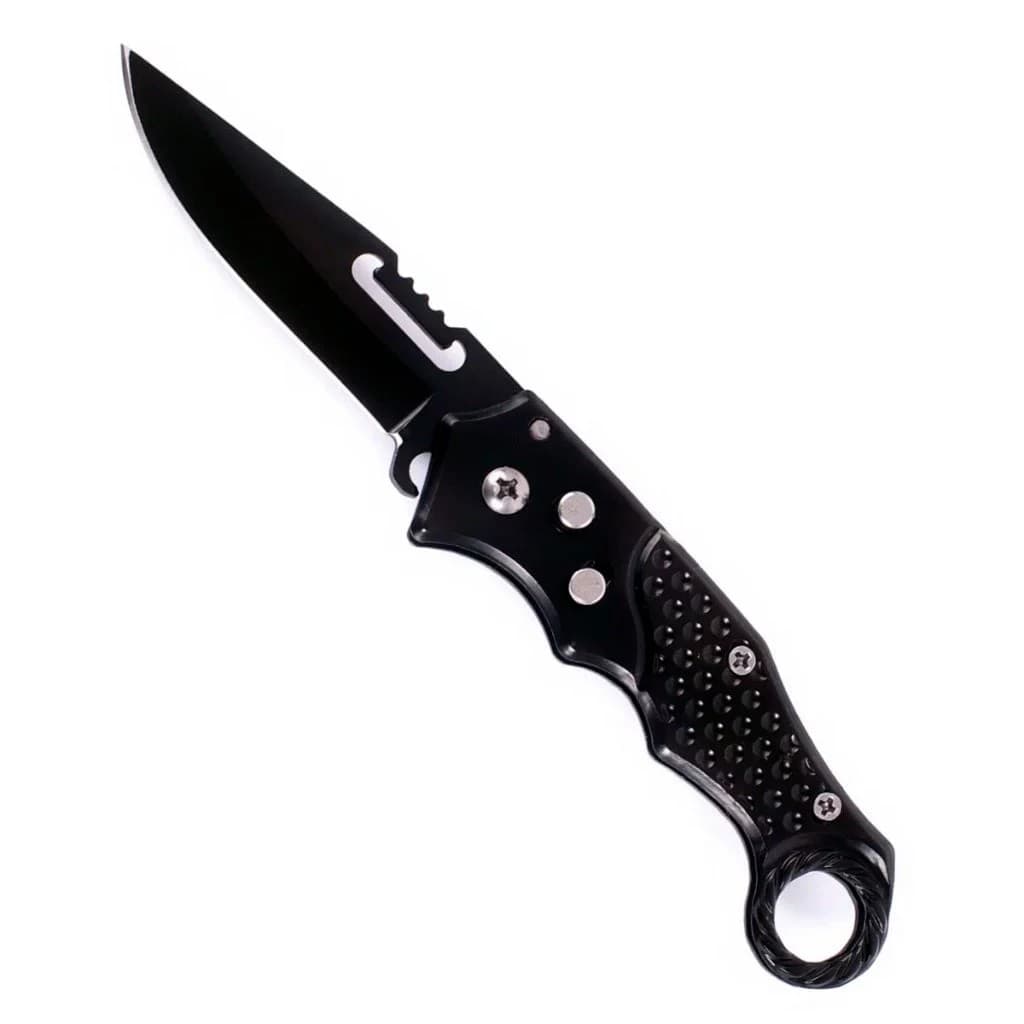 Canivete Automático com Trava Aço Inox Preto Saque Rápido para Camping