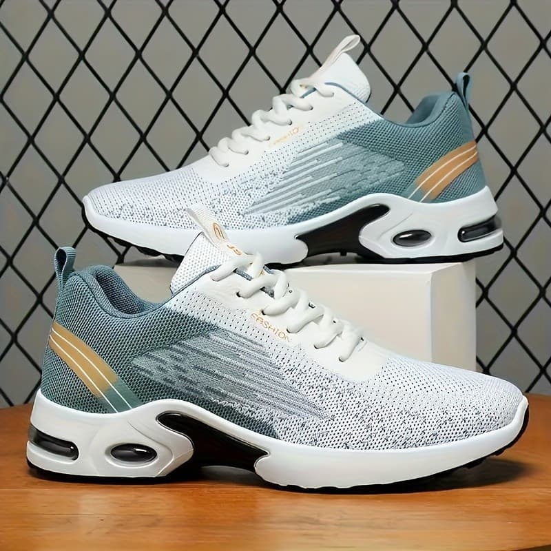 Tênis de Corrida Masculinos em Malha Respirável - Leve e Casual, Sola de Borracha, Design de Corrente, Padrões