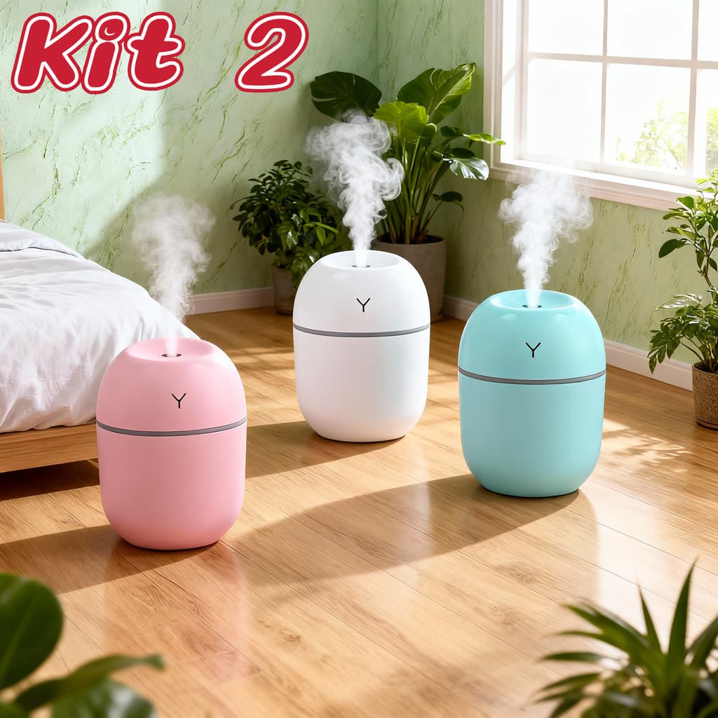 Kit 2 Umidificador de Ar Difusor Egg LED 250ml Purificador de Ar Casa Escritório Escola