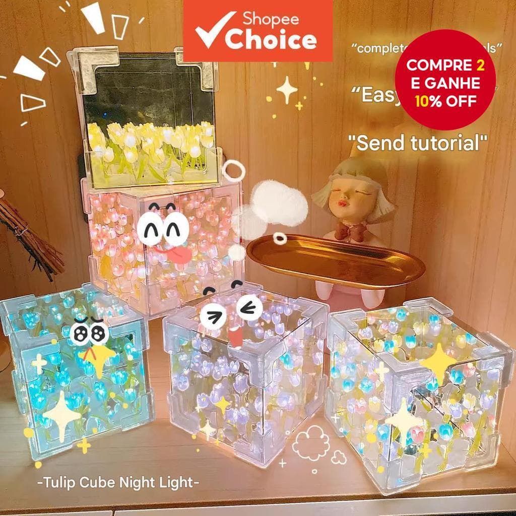  Lâmpada Noturna Criativa DIY Tulipa Flor Mar Cubos Três Dimensional Pequeno Pacote de Materiais para Casal Namorada