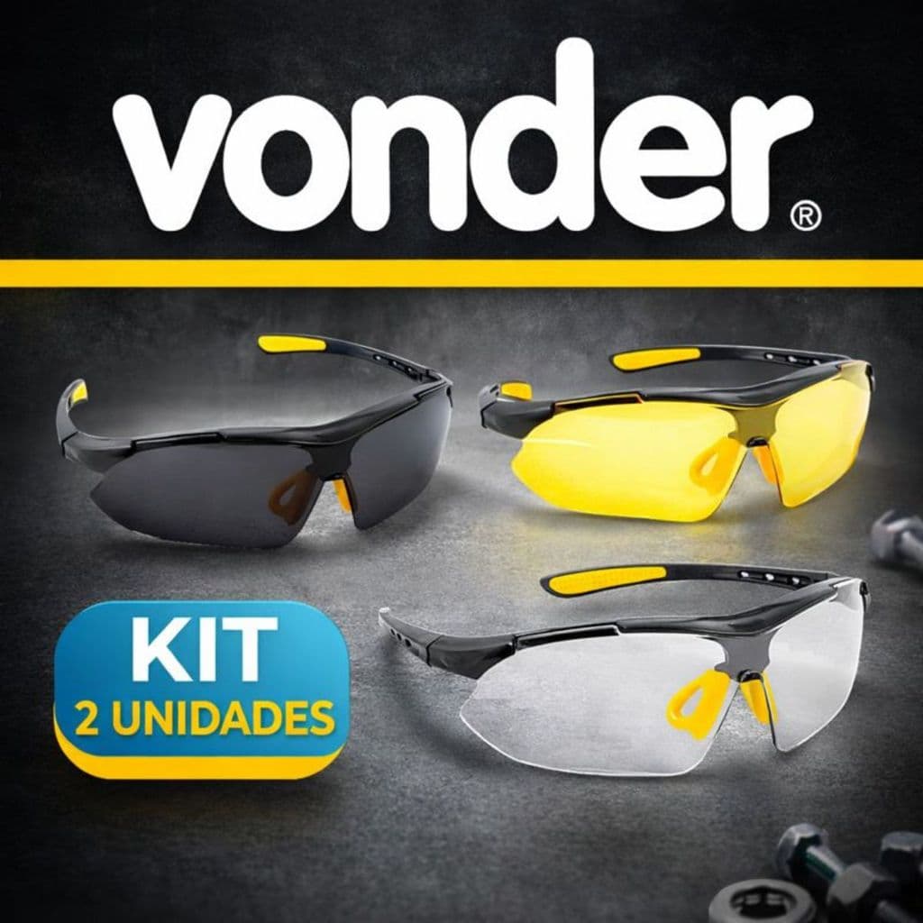 Kit Óculos De Segurança Trabalho Epi Vonder Anti Risco Modelo Boxer Proteção de Alto Impacto