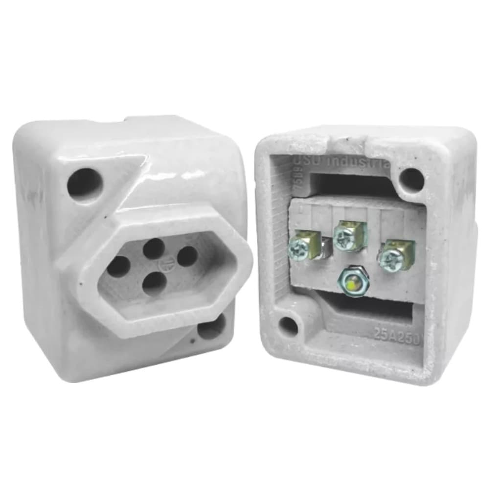 TOMADA LOUÇA ALTA TEMPERATURA 2P+T 25A/250V P/ FORNO CHURRASQUEIRA SECADOR MAQUINA