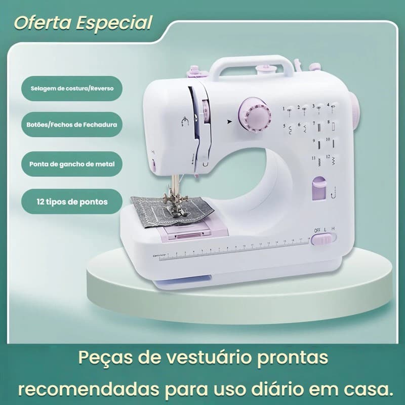 Mini máquina de costura doméstica multifuncional, portátil, 12 pontos, bivolt.