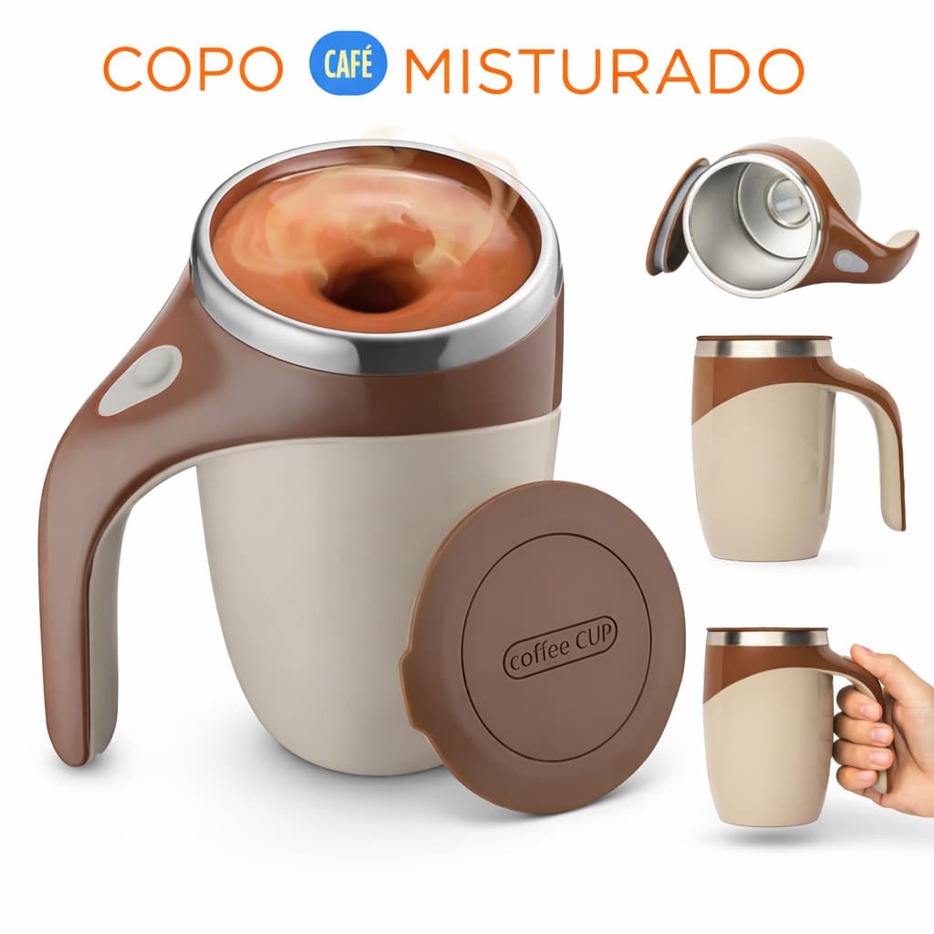 Caneca Mixer Elétrica Inox 380ml  Mistura Rápida da, Tampa Vedante, Bateria Recarregável e Base Anti