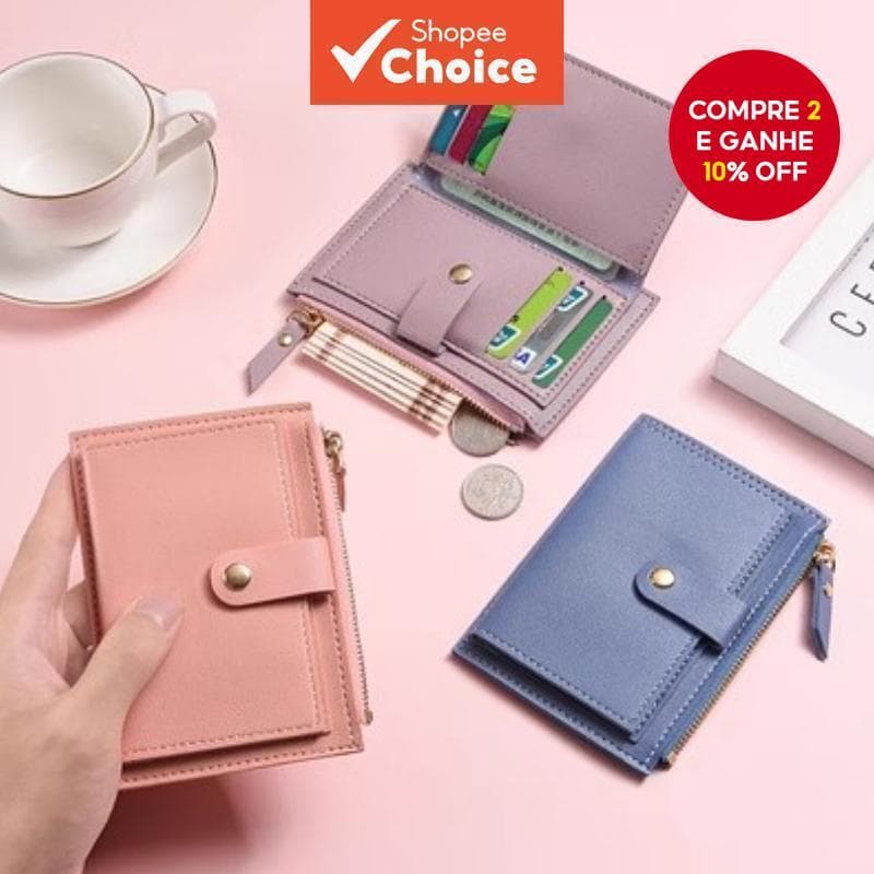 2025 Carteira Feminina De Couro PU Mini Porta Cartão Com Zíper Bolsa De Moedas Compacta RFID Multi Bolso