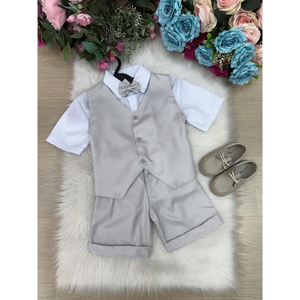 Conjunto Colete Social Shorts Alfaiataria Elegante Masculino Menino