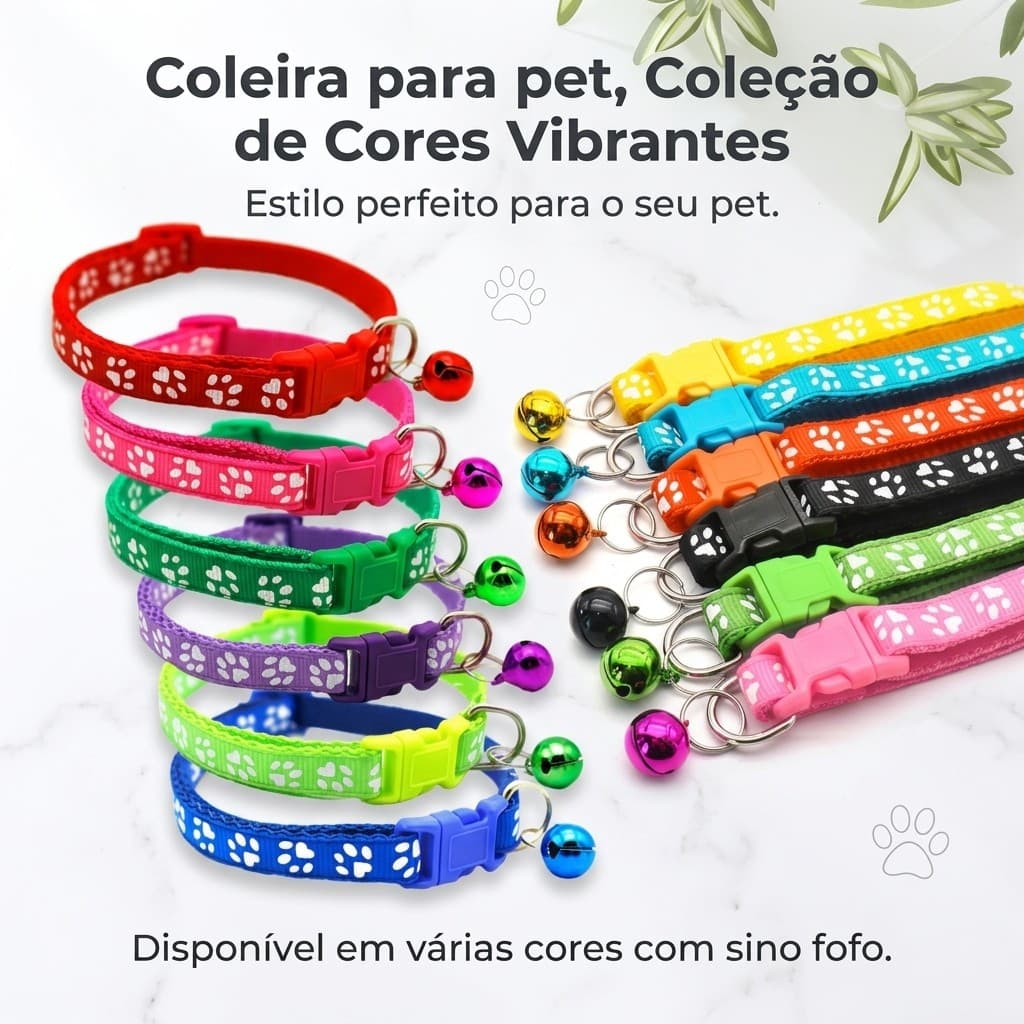 Coleira para pets coloridos e fofos! coleira e guia com sino, vários cores para escolher à vontade
