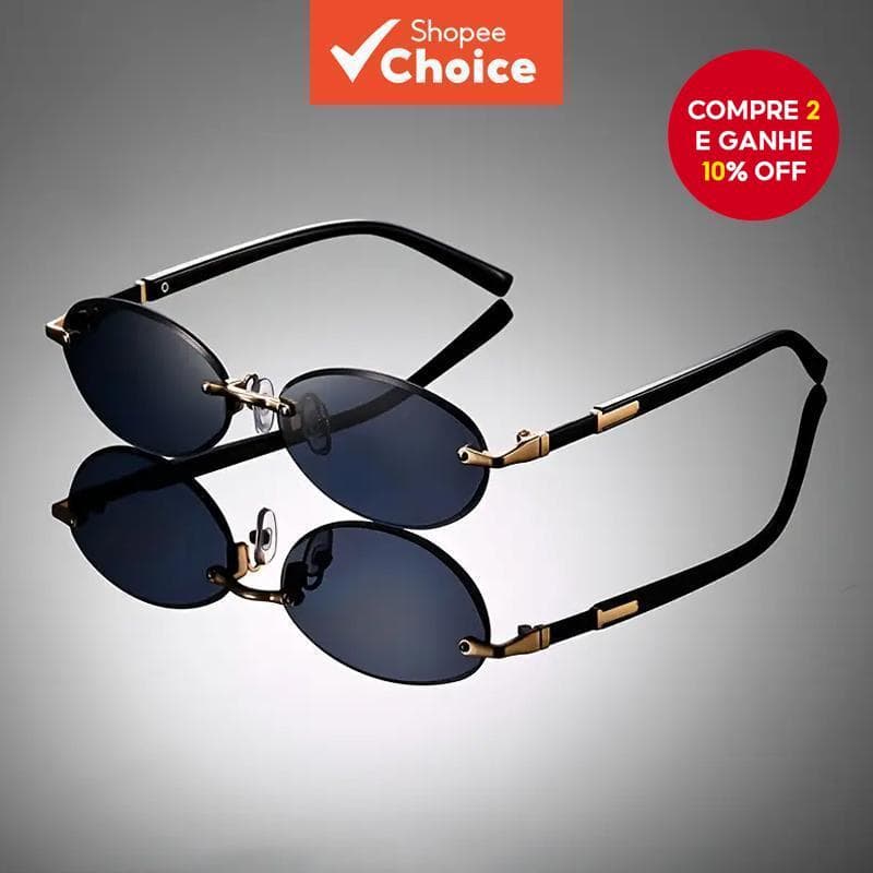 Óculos De Sol Com Recorte Oval Sem Moldura-Tons Retrô De Hip-Hop Y2K