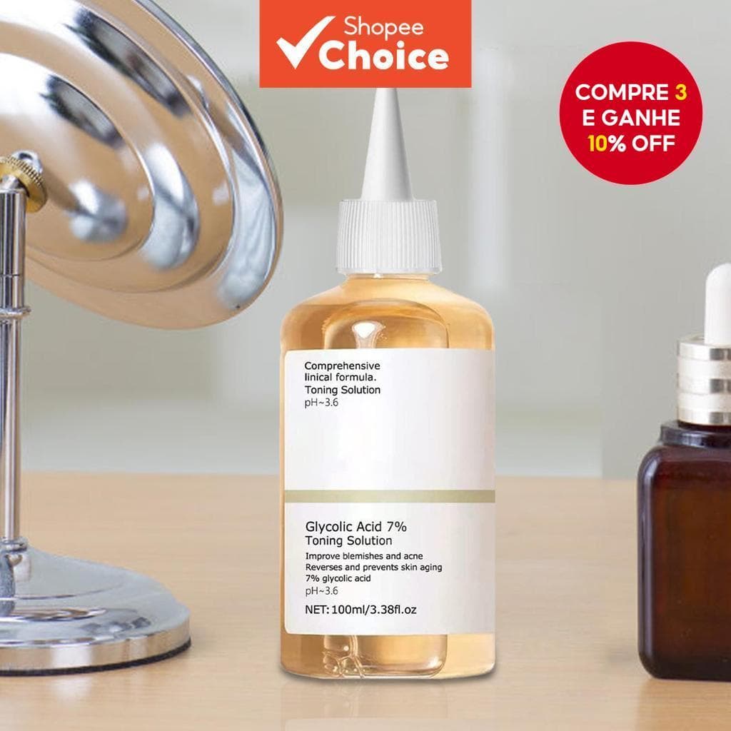  100ml Solução Tonalizante de Ácido Glicólico 7% para Remover Acne e Hidratar a Pele Loção Rejuvenescedora