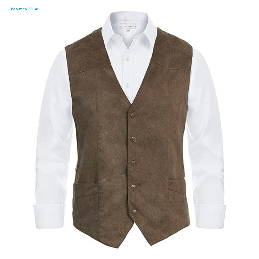 Men Suit Vest V-neck Sleeveless Men's Slim Fit Waistcoat with Pockets Single Breasted Formal Business Solid Color Dress 
