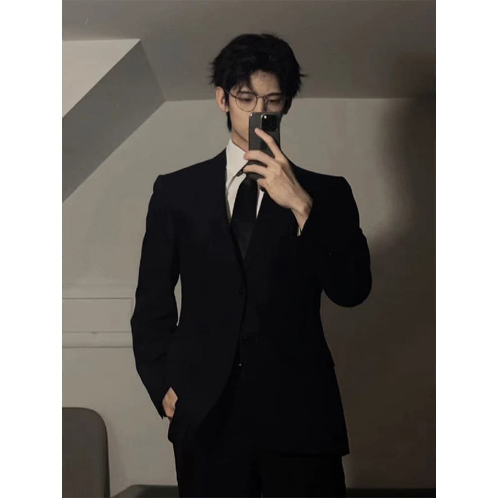 Puro preto britânico Yuppie masculino High-End terno jaqueta masculina primavera outono oversize abstinência gravata omb