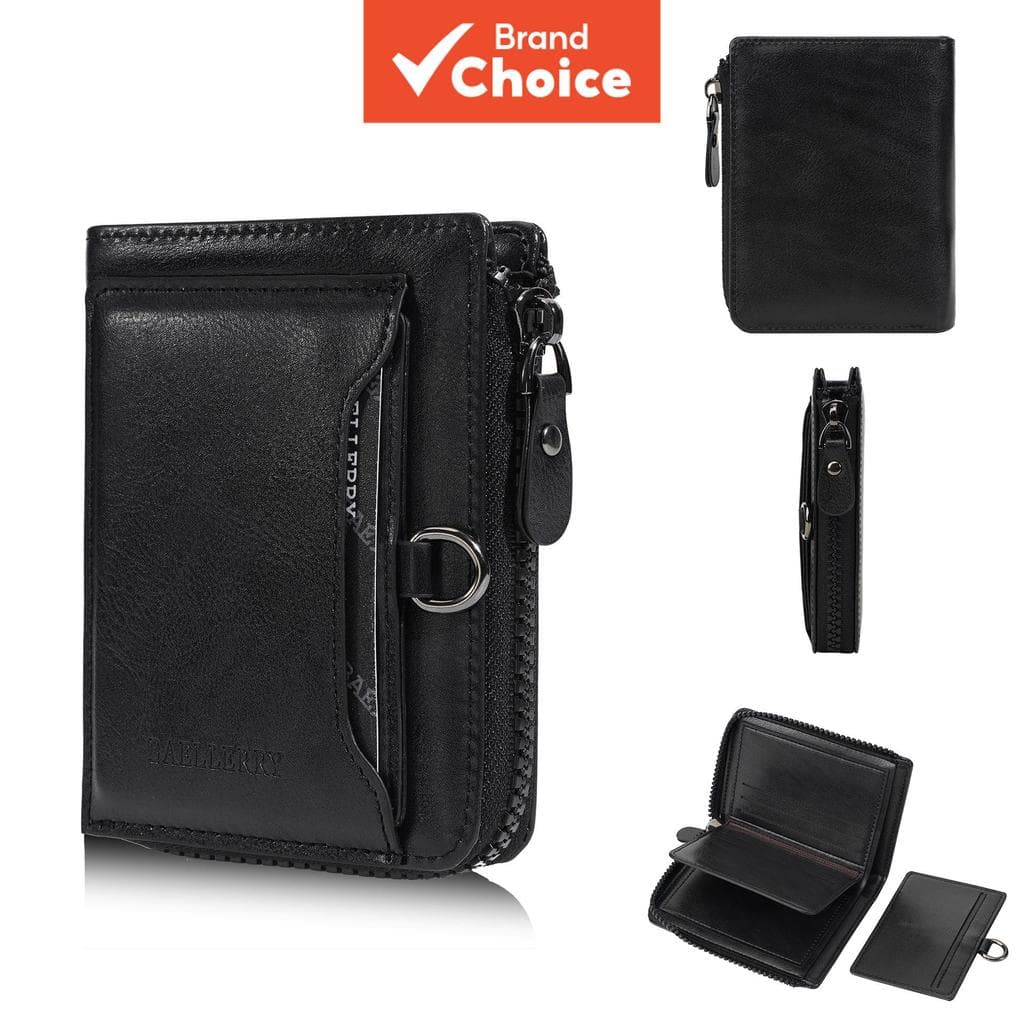  Carteira Masculina Baellerry em Couro Vintage com Zíper - Porta-cartões com Bloqueio RFID e Bolso para Moedas, Carteira