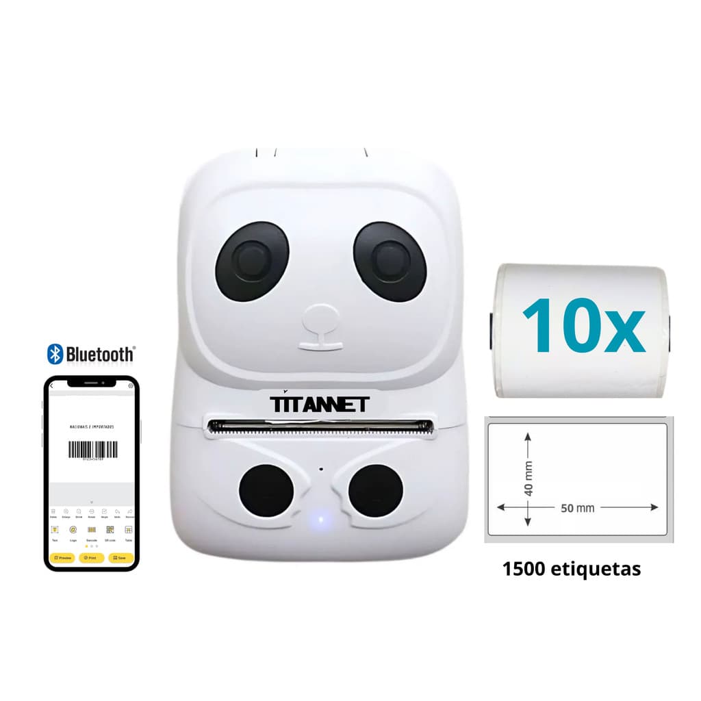 Mini Etiquetadora + 10 Rolos Etiquetas Adesivas 50x40