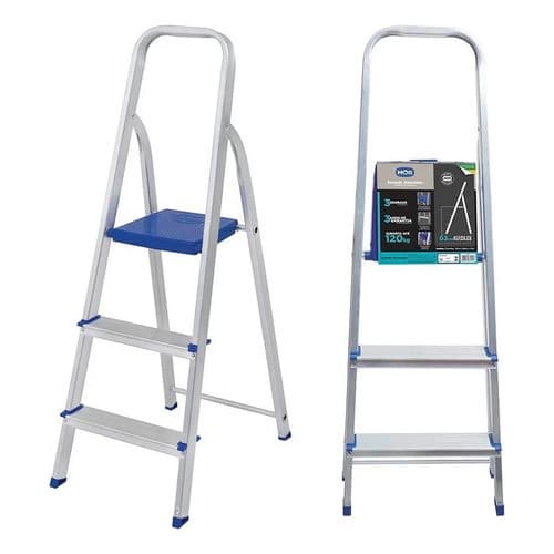 Escada Alumínio 3 Degraus - Mor - Multiuso, Leve, Dobrável Ideal para Limpezas