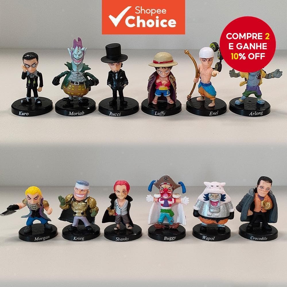 12Pcs Anime ONE PIECE Números de Ação Luffy Zoro Buggy Crocodilo Franky Chopper para Crianças