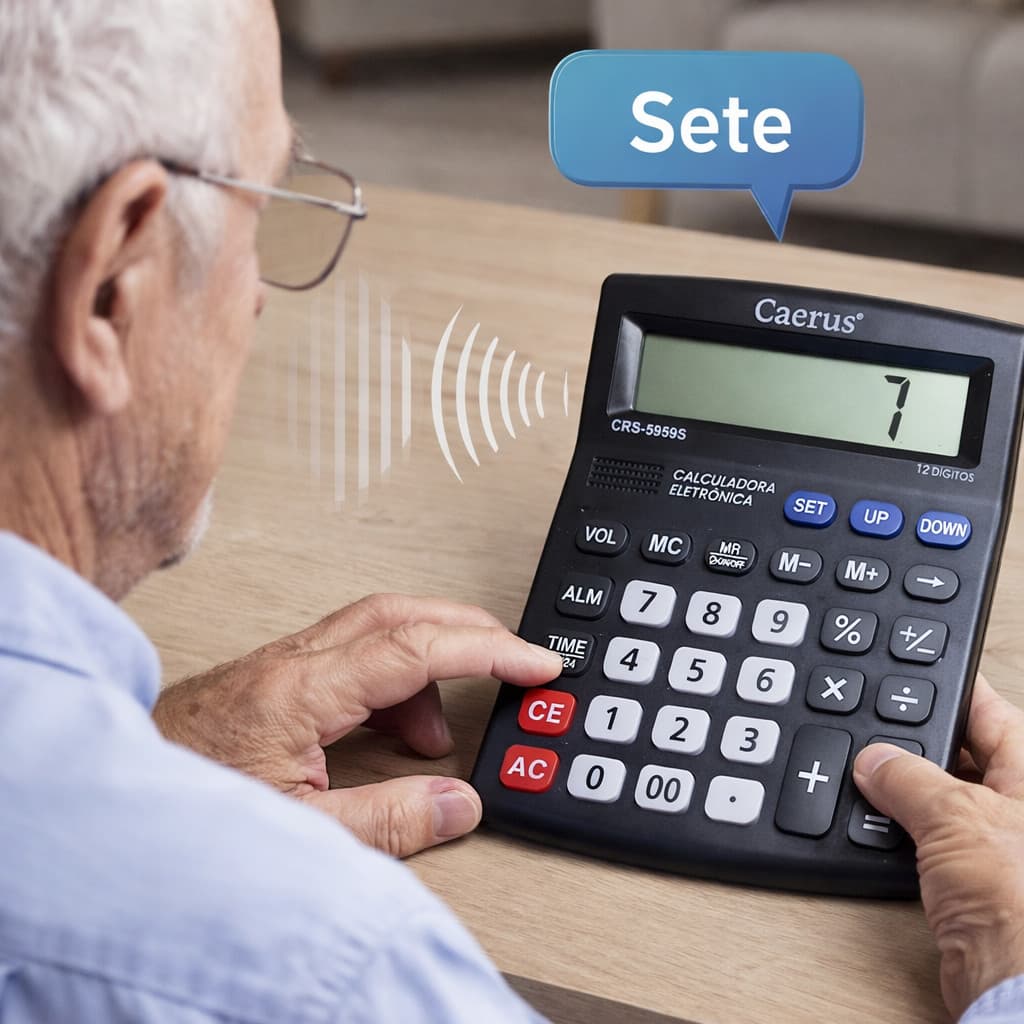 Calculadora Fala Portugues 12 Dígitos Sonora Diz Os Números Preto
