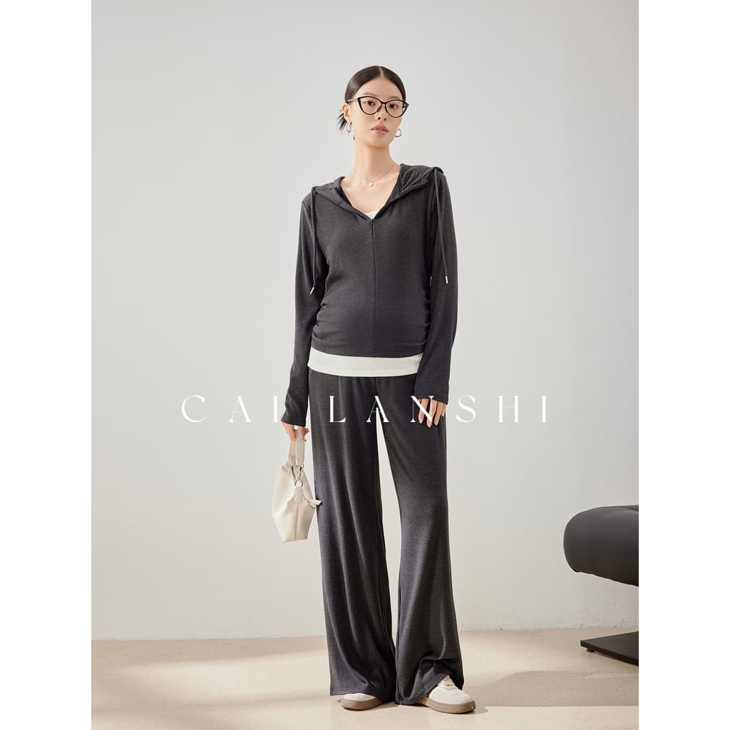 Cailan poesia roupa de maternidade 2026 novo estilo primavera verão estilo fino com capuz falso de duas peças superior t