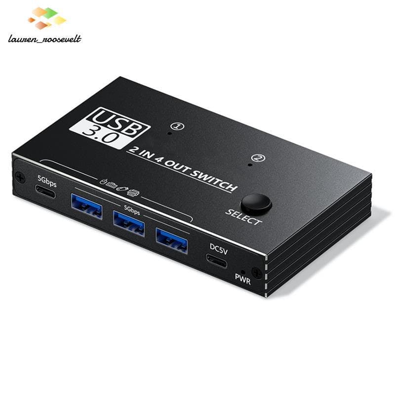 Comutador USB 3.0 2 Entradas E 4 Saídas Hub De Porta C Para Teclado De Mouse