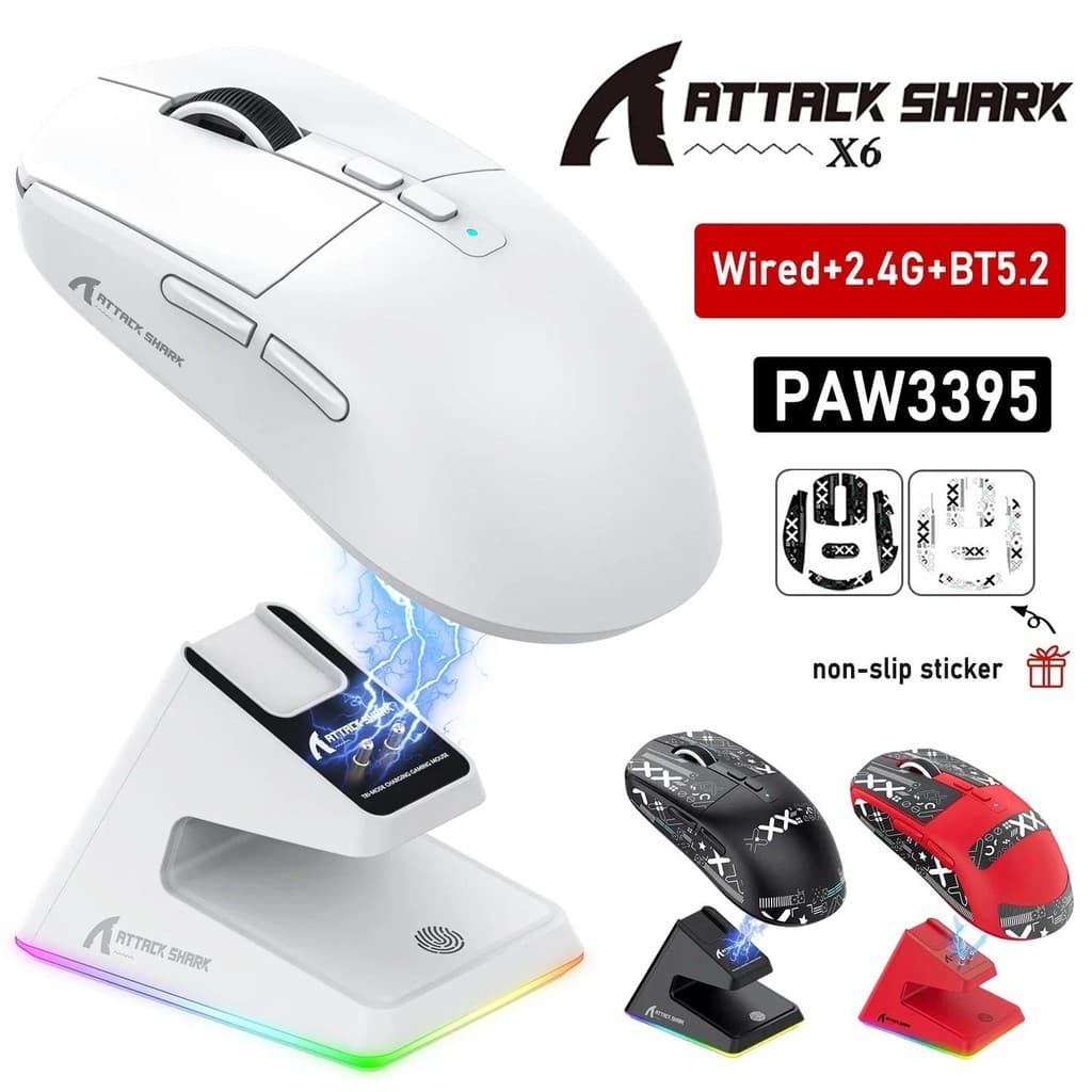 ATTACK SHARK X6 49g Superlight Wireless Gaming Mouse with Magnetic RGB Charging Base 26000DPI PixArt PAW3395 Sensor
