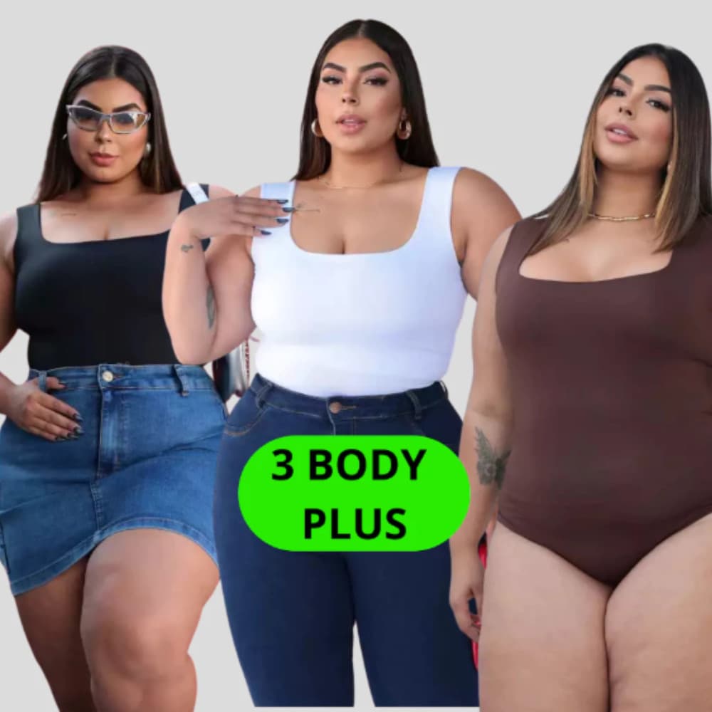 Kit 3 Body Feminino Plus Size 48 ao 50 GG, G1, G2, G3 Decote Quadrado Moda Praia Suplex