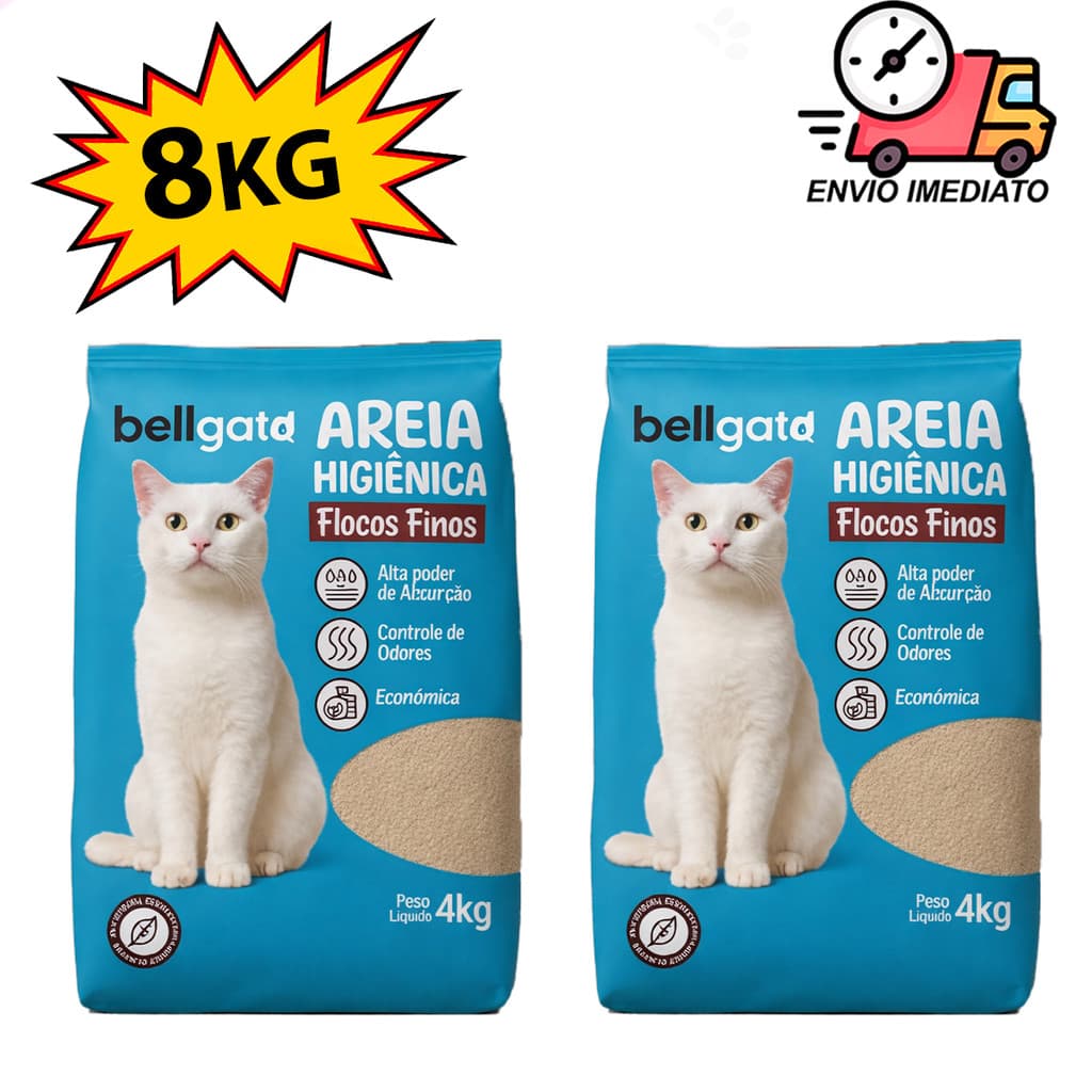 Kit 2un Areia Sanitária Higiênica Para Gatos Anti Odor 4 ou 8kg Total Bellgato Extra Fina azul